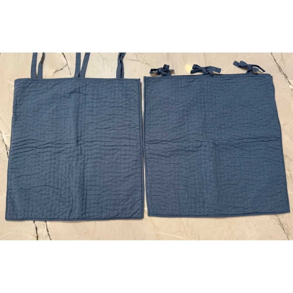 Pottery Barn Pick-Stitch Midnight Blue Cotton Linen Quilted Euro Shams Set of 2